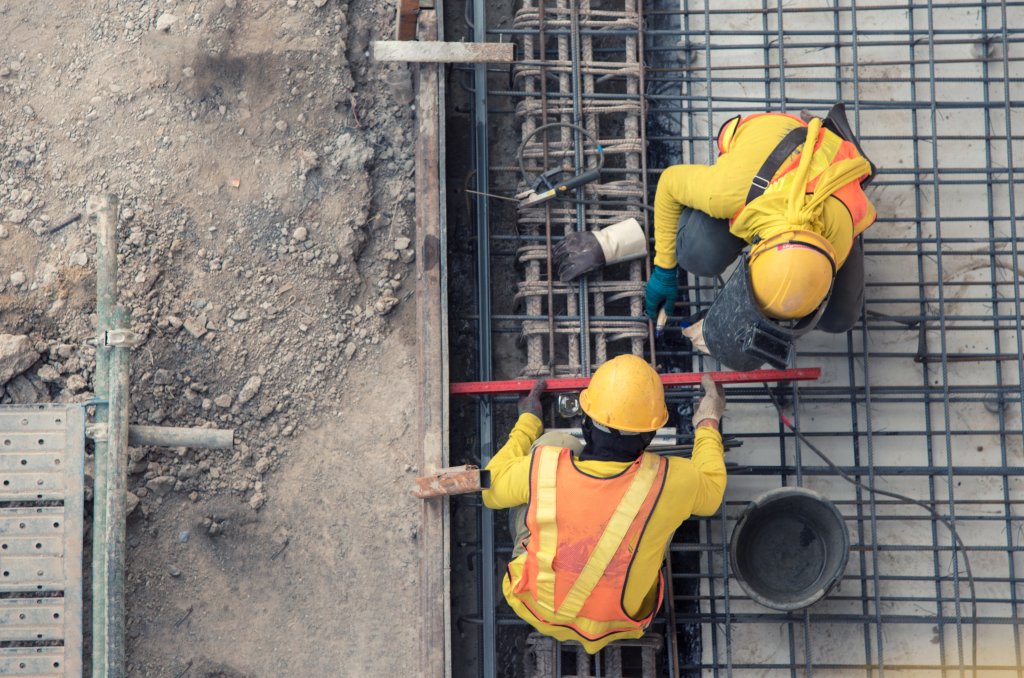 aerial view of construction worker in construction site