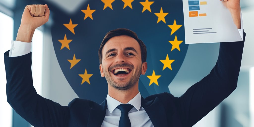 En lykkelig CFO som ar fått bærekraftsrapporten attestert. 