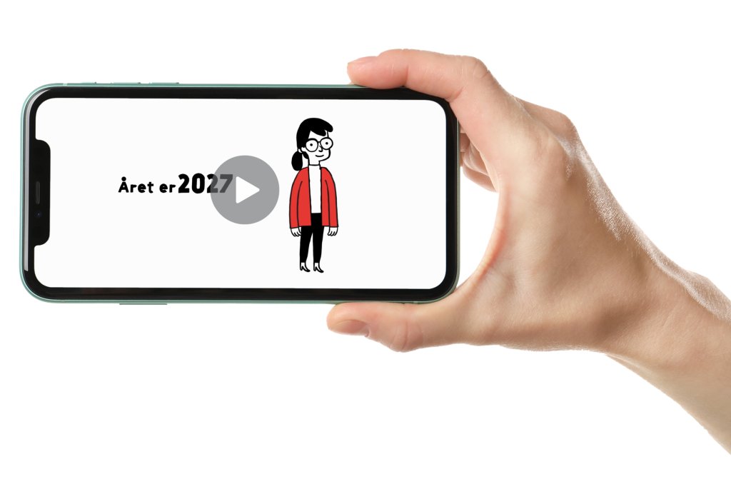 På bildet ser vi en mobiltelefon som har visning av film for Fagforbundet
