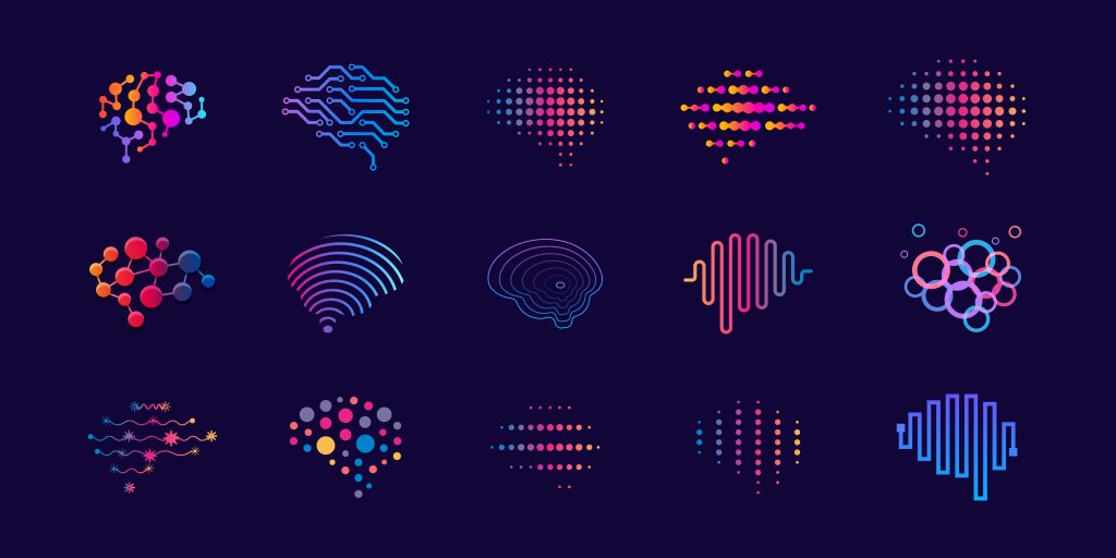 Set of abstract dots and lines brain logotypes concept. Logo for science innovation, machine learning, ai, medical research, new technology development, human brain health, it startup.