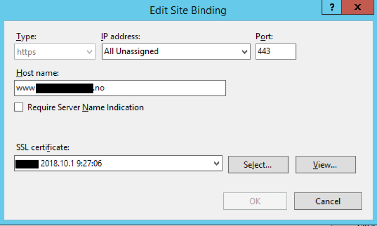 IIS edit site bindings GUI