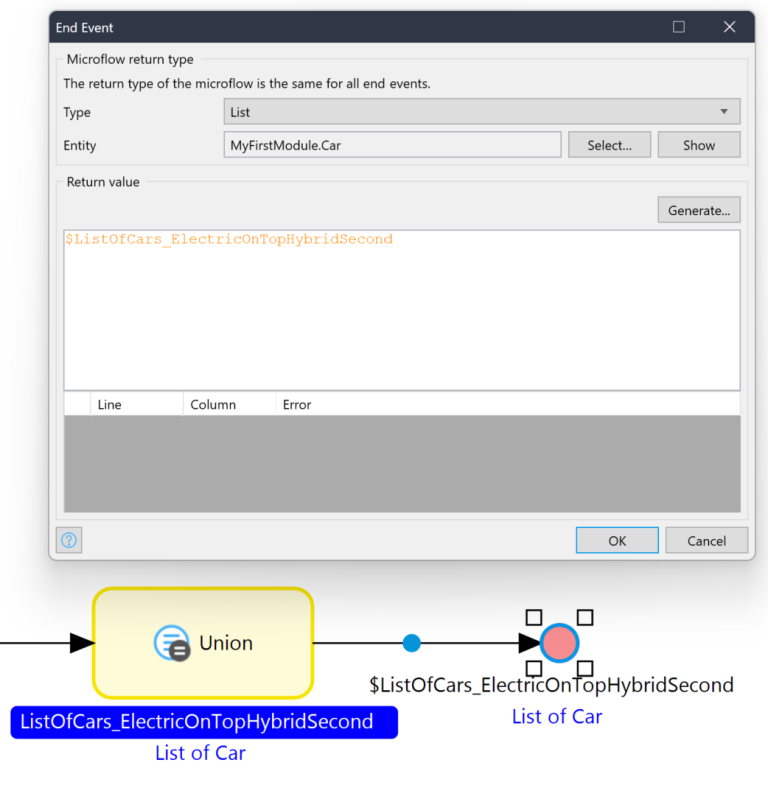 Return the filtered and sorted list to the next bit of Mendix logic